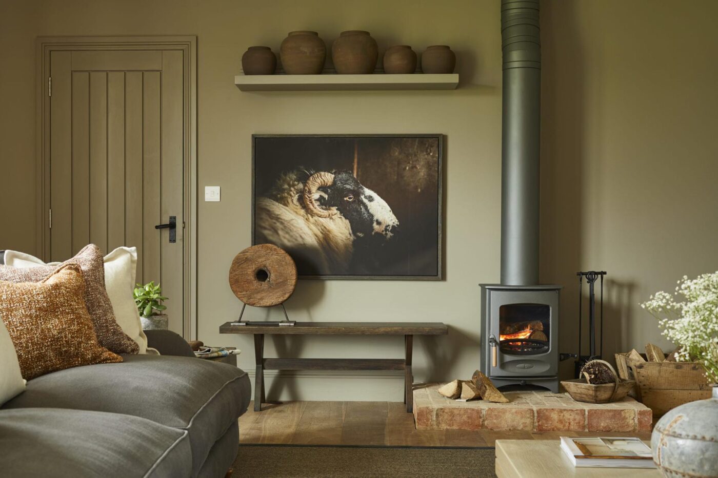 Old Hay Barn barn conversion sitting area and cosy fireplace