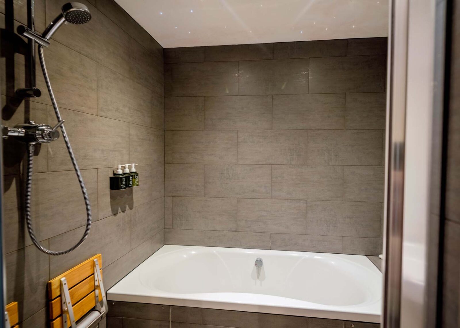 A slate grey bathroom