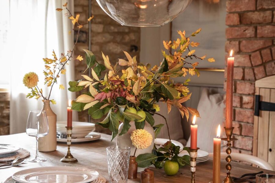 Dining room table with autumn flowers
