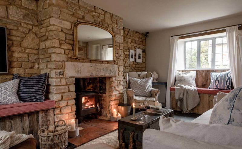 Cosy cottage living room with fireplace