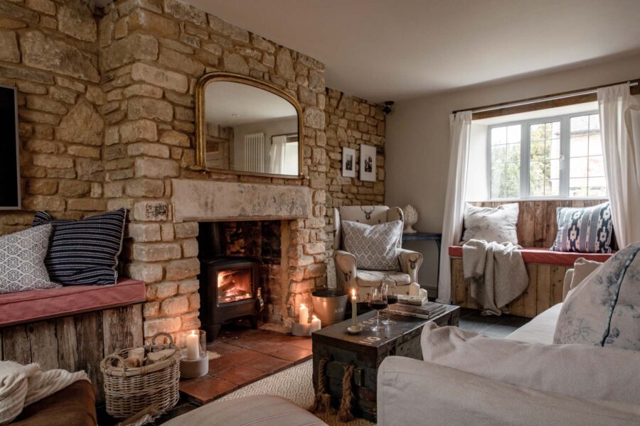 Cosy cottage living room with fireplace