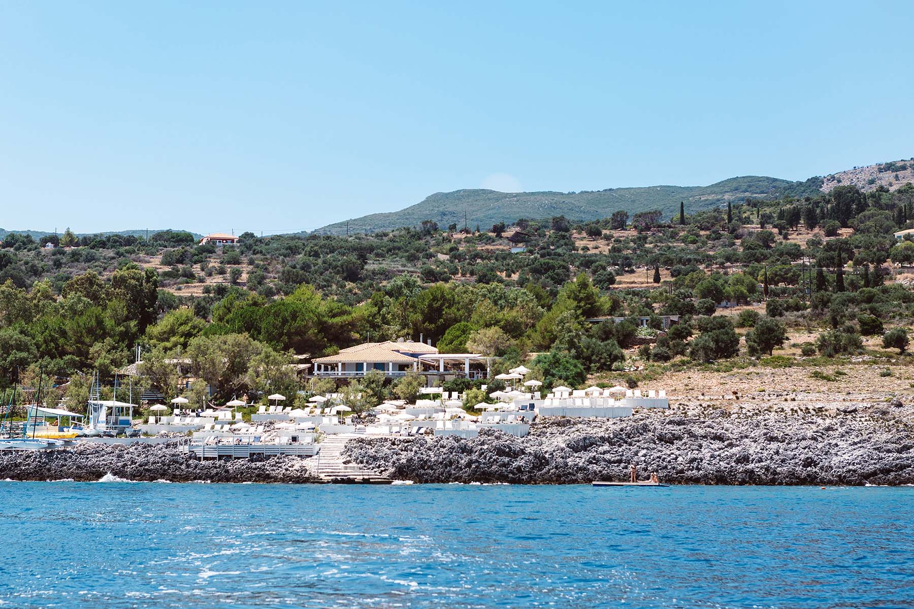 The Peligoni Club's sundecks overlooking the sea