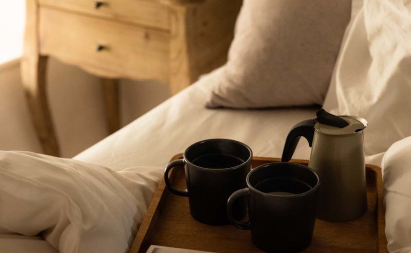 Cosy tea for two in bed with books