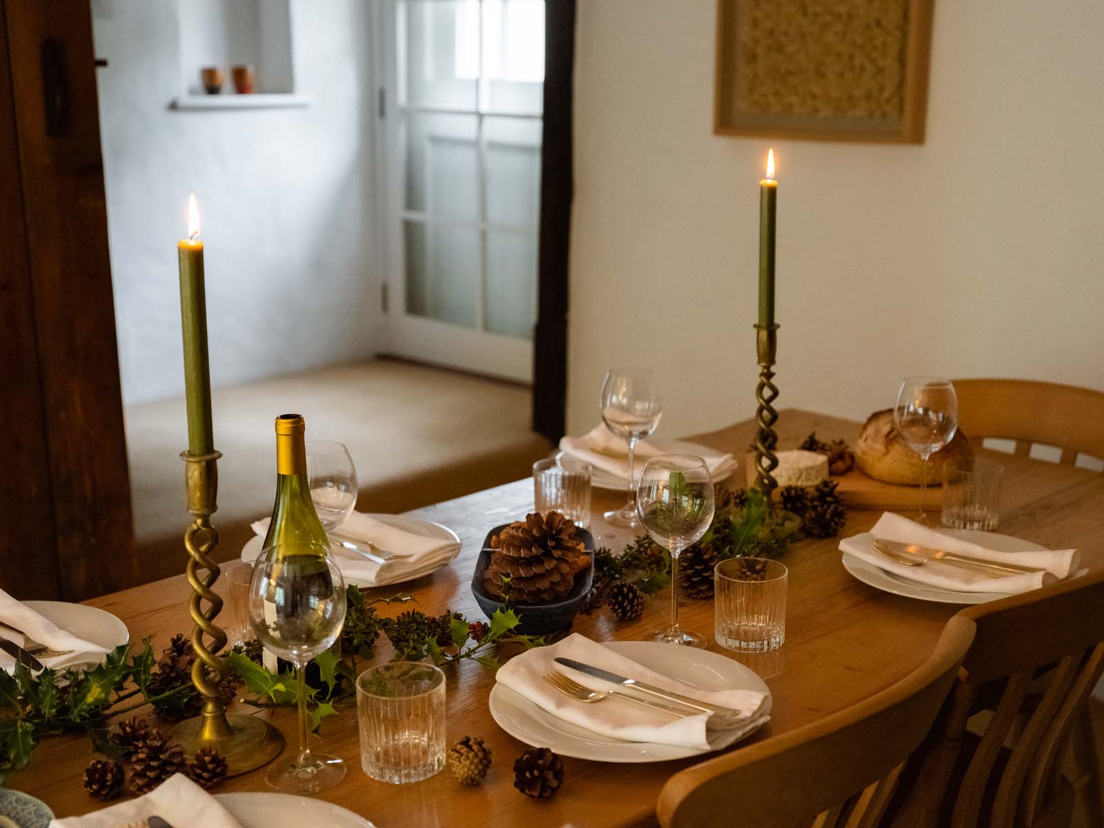 Festive Tablescape with Green Candles