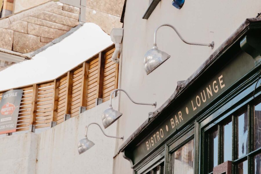 Restaurant front with bunting