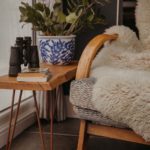 Mid century chair with shearling