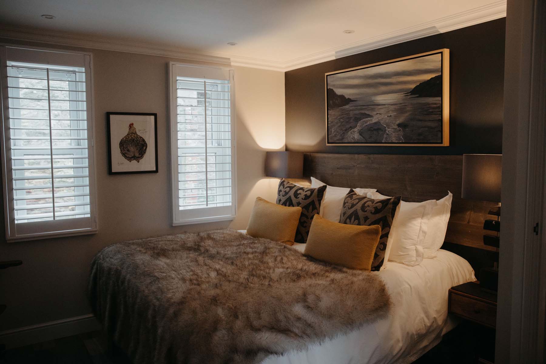 Cosy bedroom with fur throw