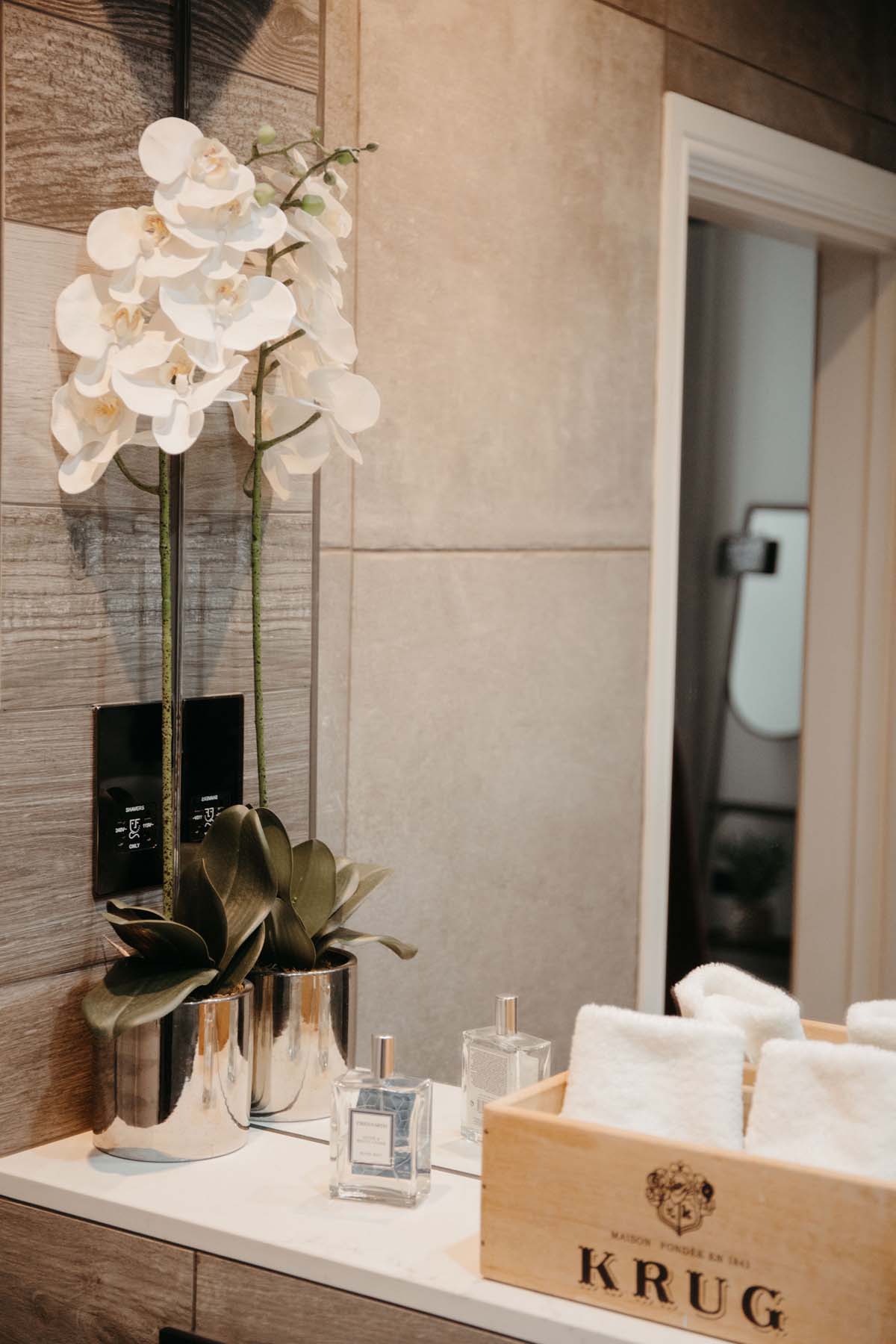 White orchid in a bathroom