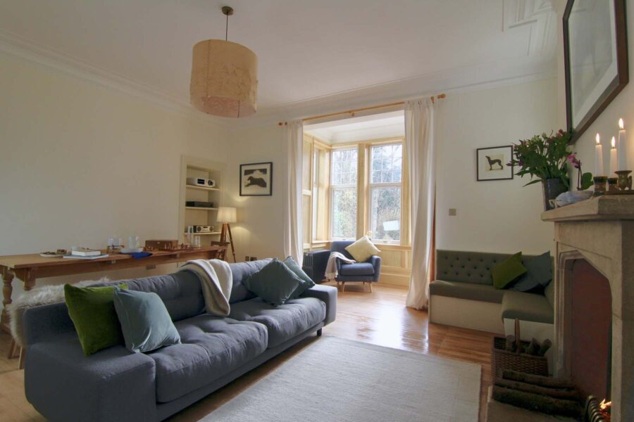 Spacious Living Room with grey sofa