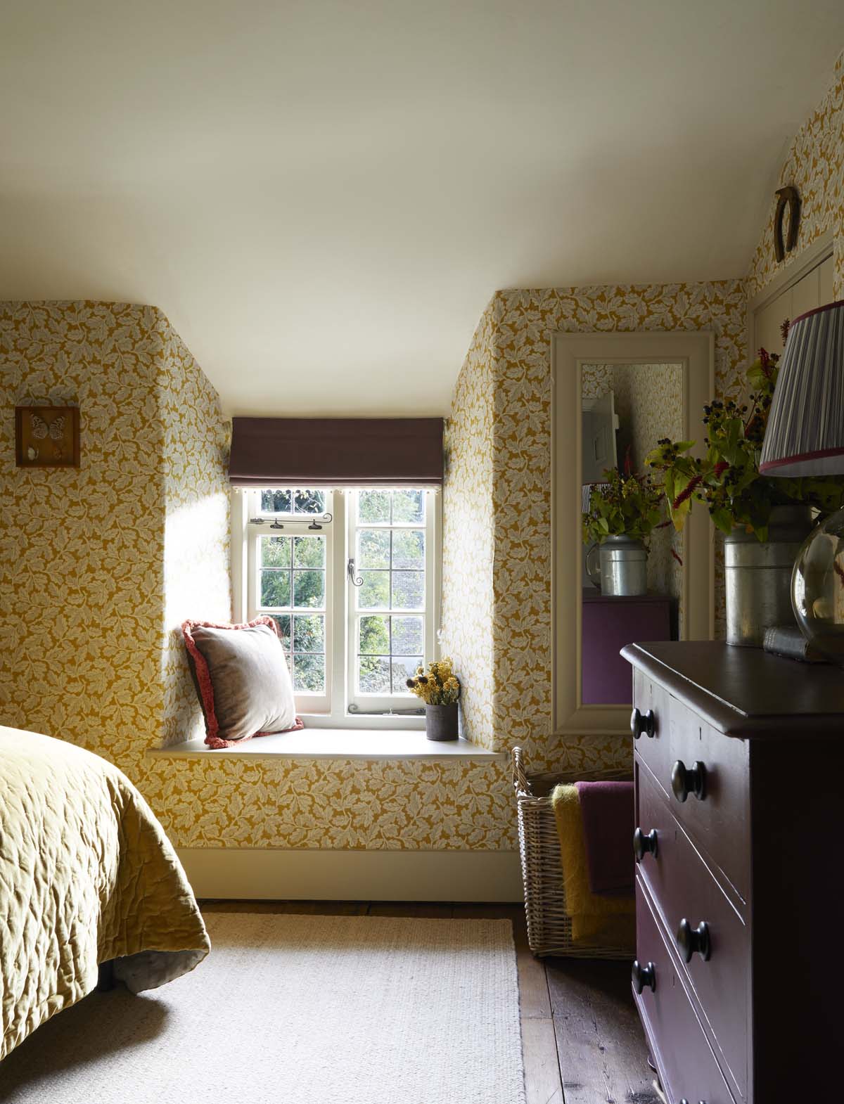 Yellow Floral Wallpaper Bedroom