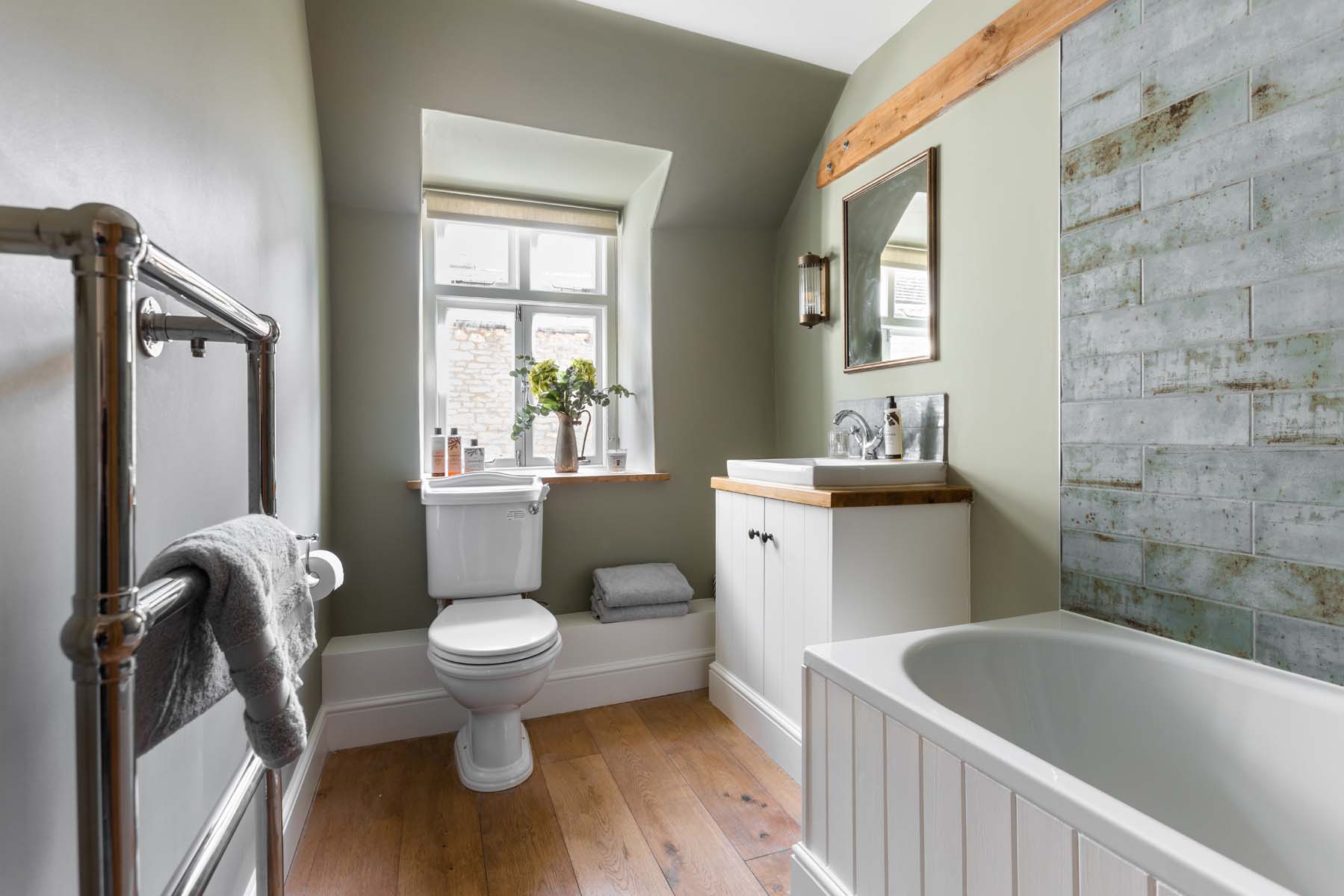Country style bathroom with sage green walls