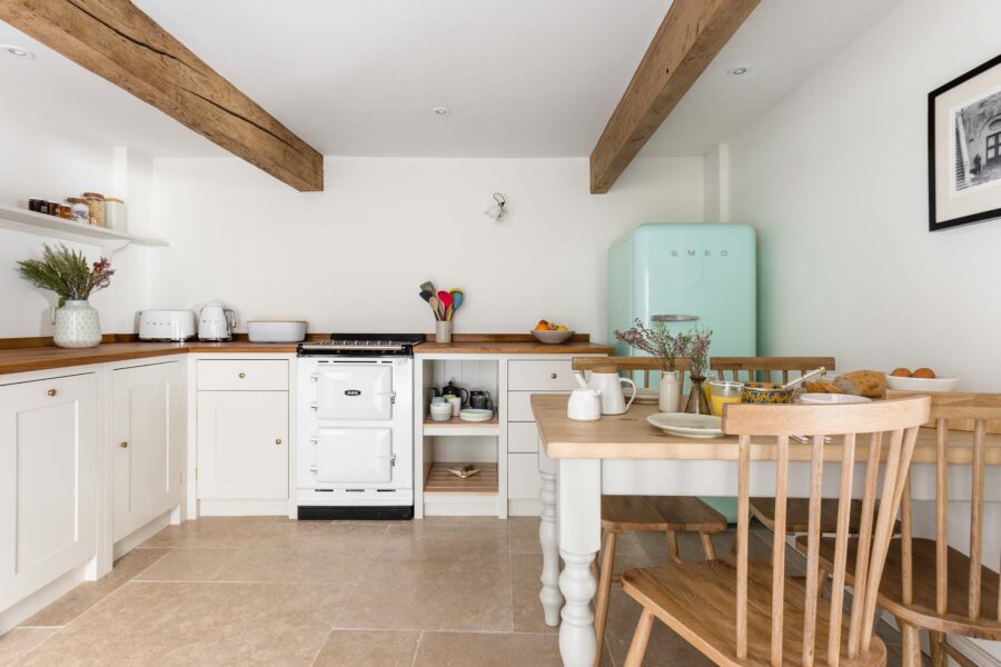 Contemporary Cottage Kitchen Blue Smeg Fridge