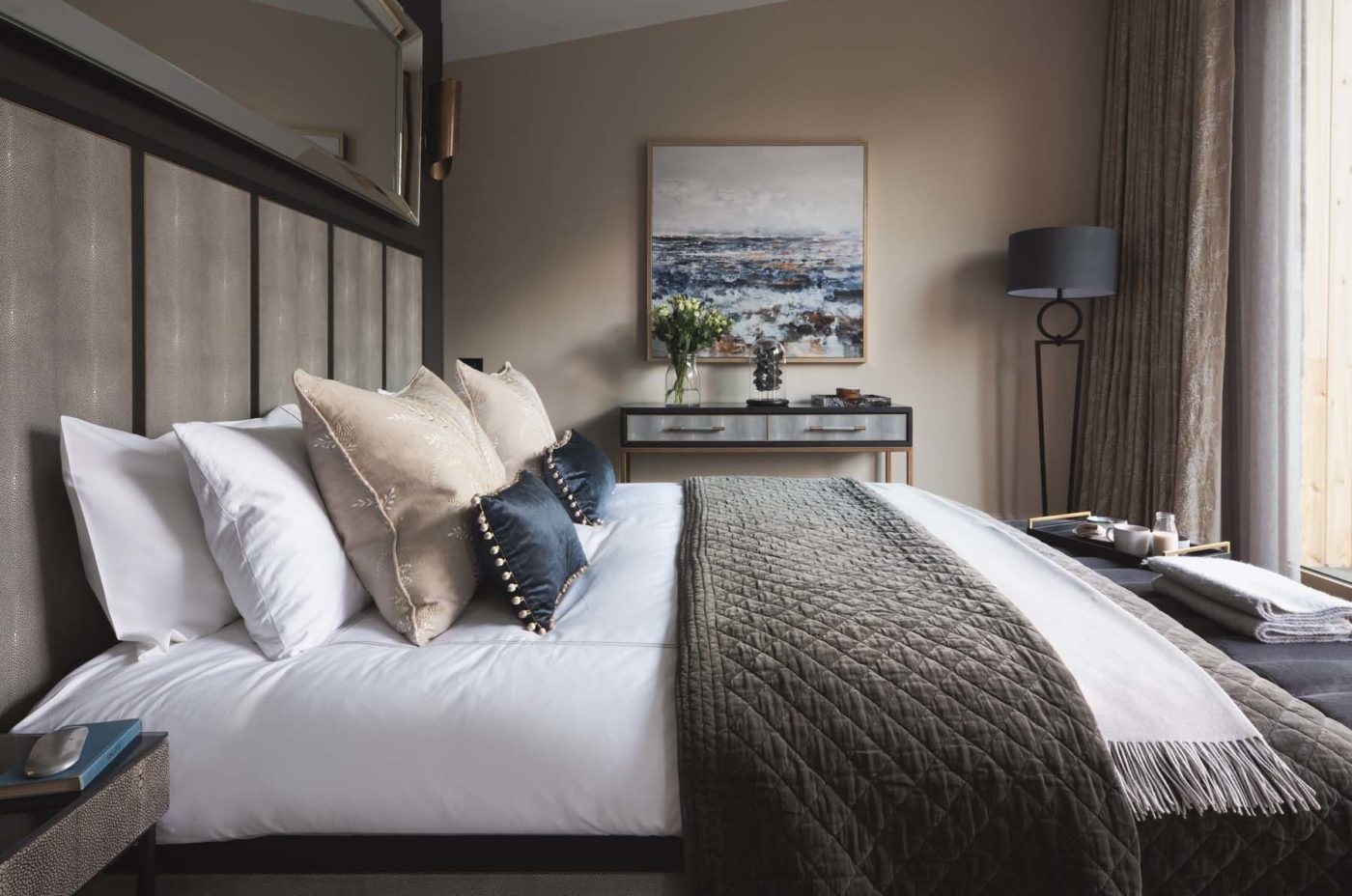 Close up of bed in master bedroom