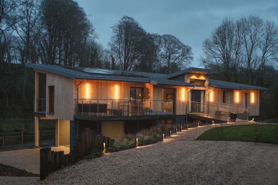 Outside lights on at Hyggee House