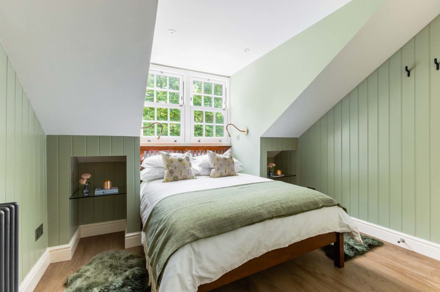 Green double attic bedroom