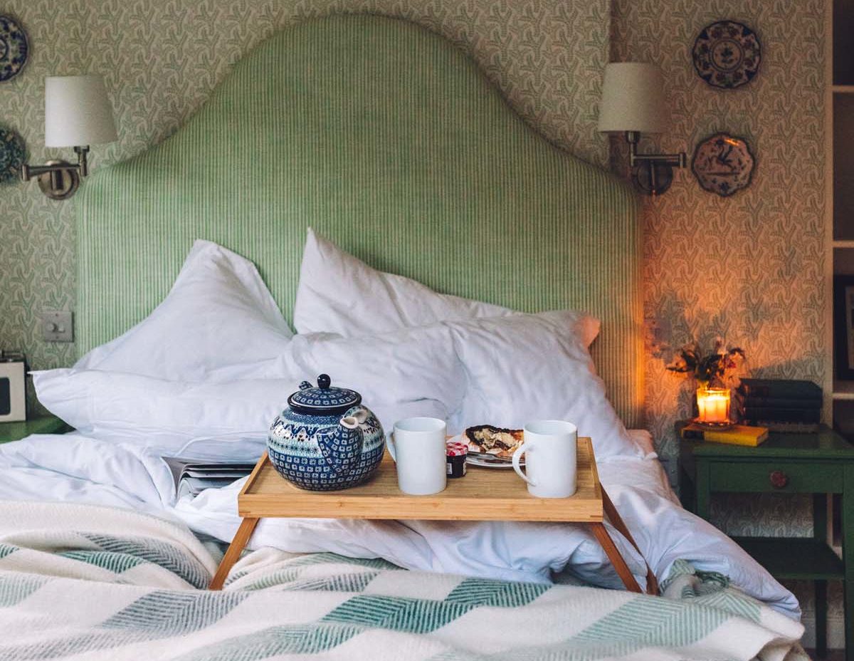 Breakfast in a luxurious bed