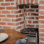 Exposed brick fireplace