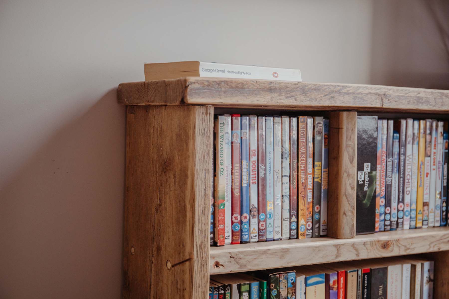 Books in a wooden bookshelf