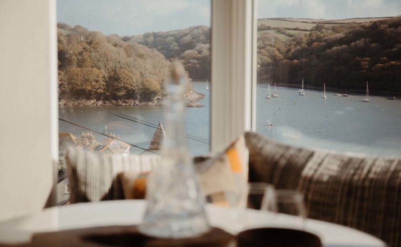Window seating with view of Fowey Estuary
