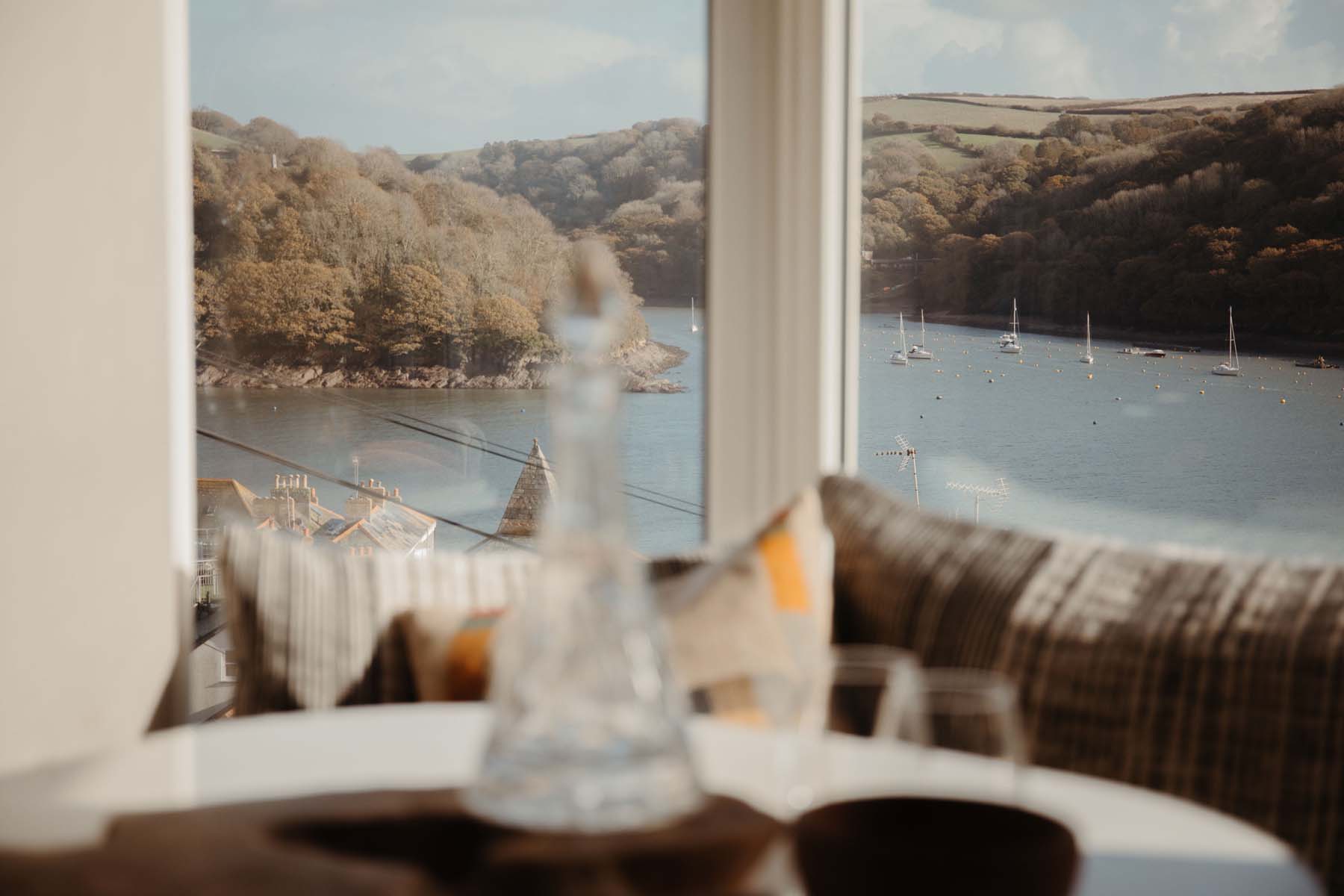 Window seating with view of Fowey Estuary
