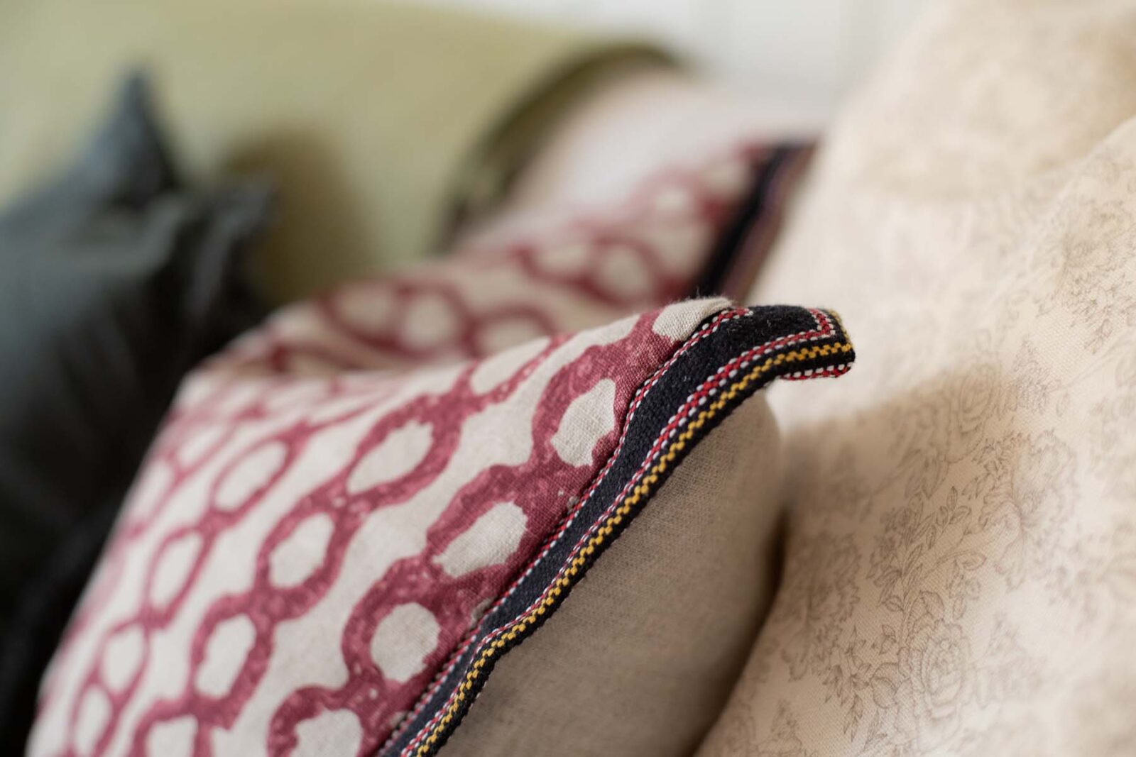 close up of printed cushion