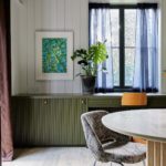 Dining table and desk counter with window above