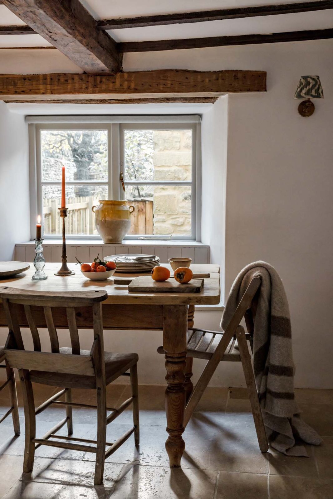 dining table, chairs and window seat