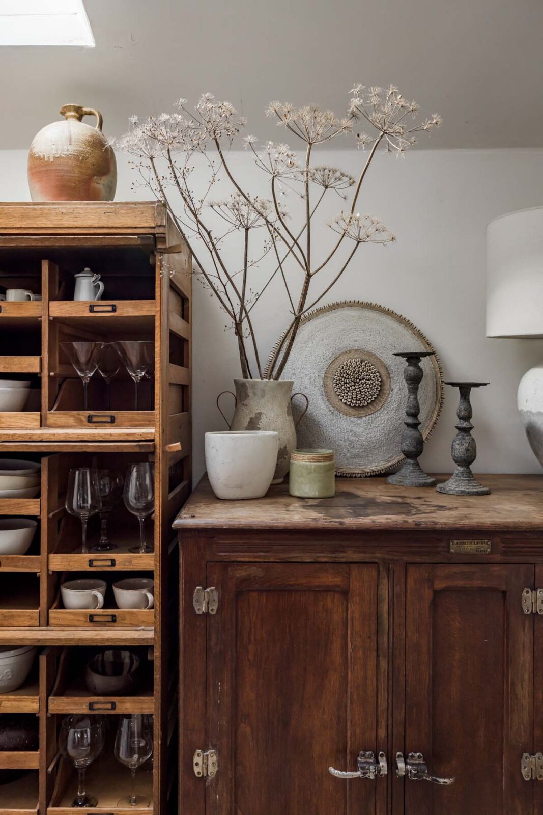 apothecary cabinet filled with trinkets
