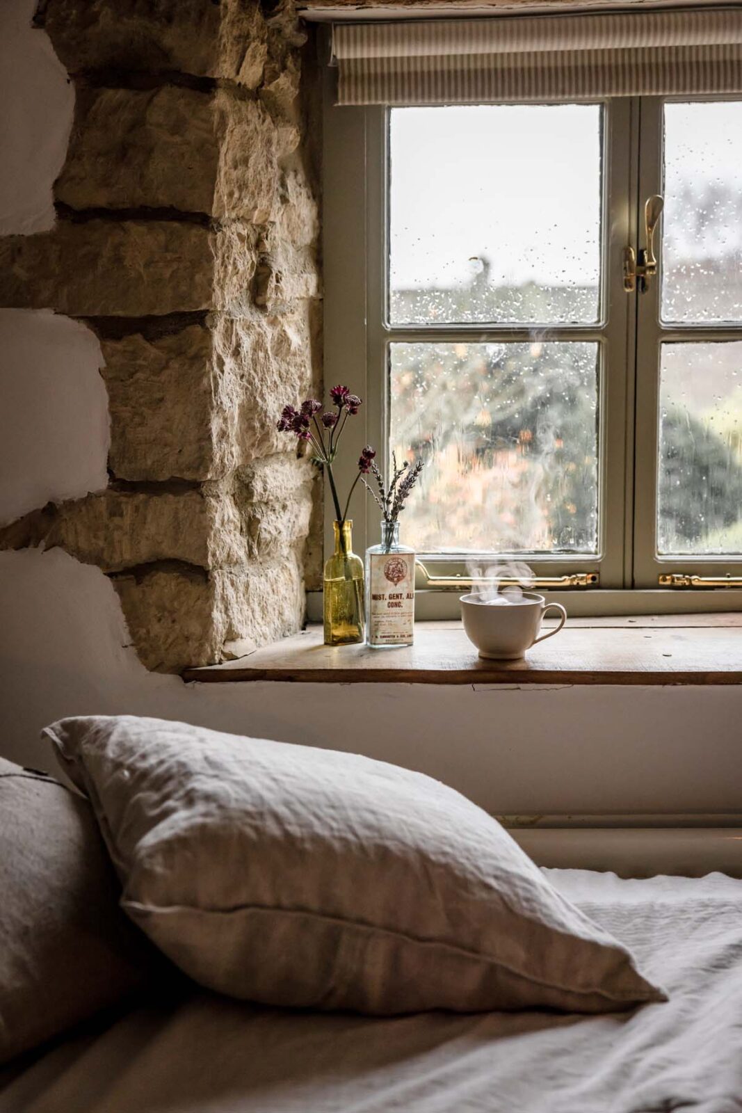 close up of window seat