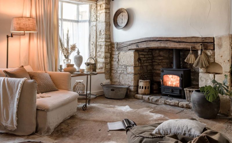 cosy living room with log burner