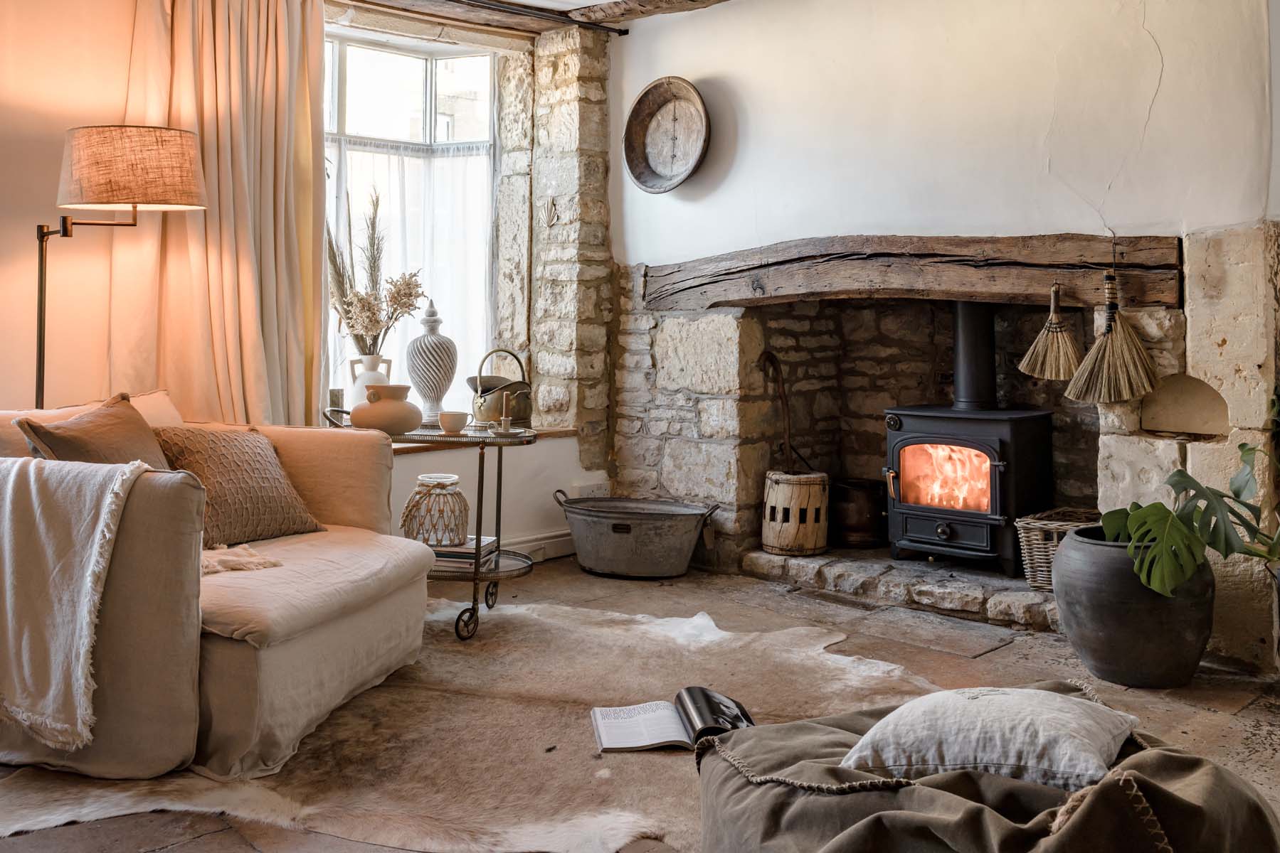 cosy living room with log burner