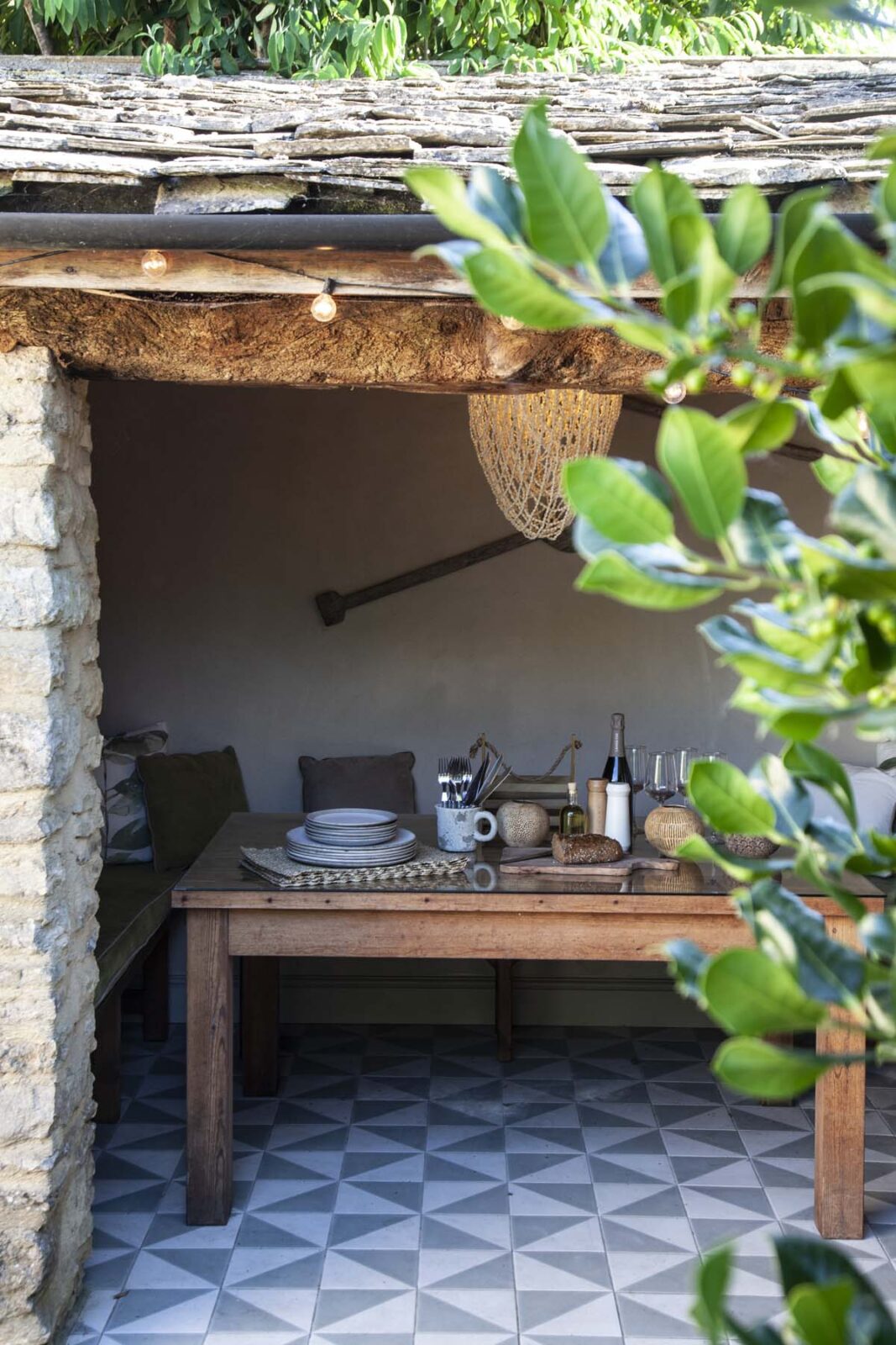 outdoor dining laid up undercover