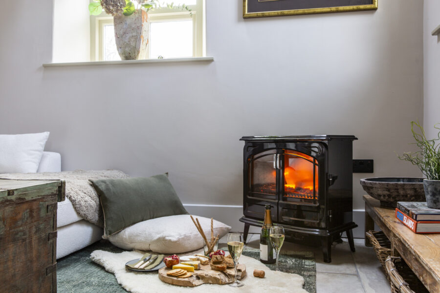 Living room with log burner