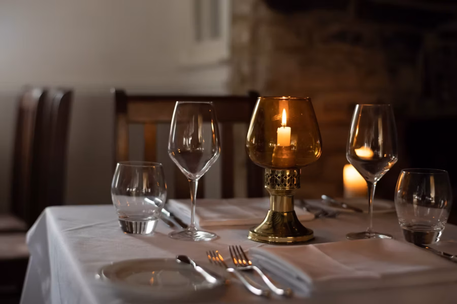 restaurant table at candlelight
